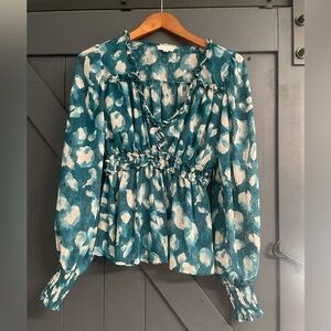 Blu Pepper Teal and White Floral Blouse